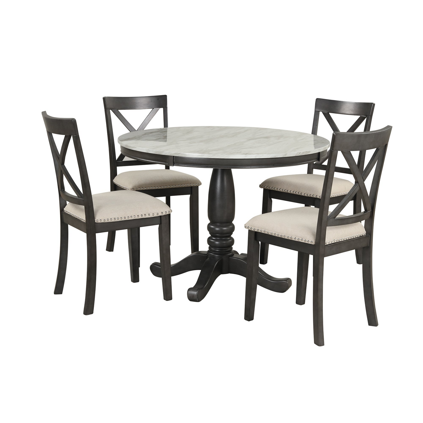 5 Pieces Dining Table and Chairs Set for 4 Persons, Kitchen Room Solid Wood Table with 4 Chairs