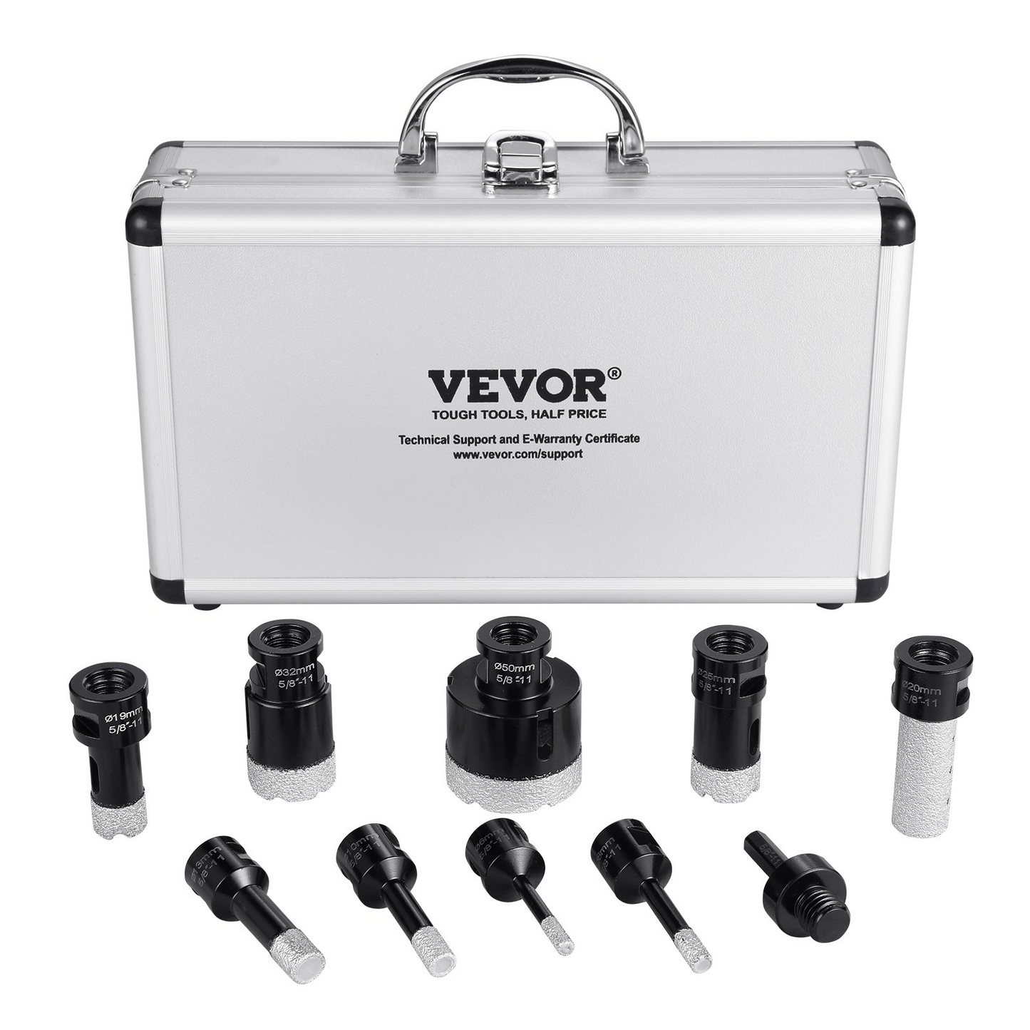 VEVOR Diamond Core Drill Bit Set, 8 PCS 6/8/10/13/19/25/32/50mm Diamond Hole Saw Kit, with Finger Milling Bit Saw Blade and Storage Case, for Dry and Wet, Diamond Drill Bits for Ceramic Tile