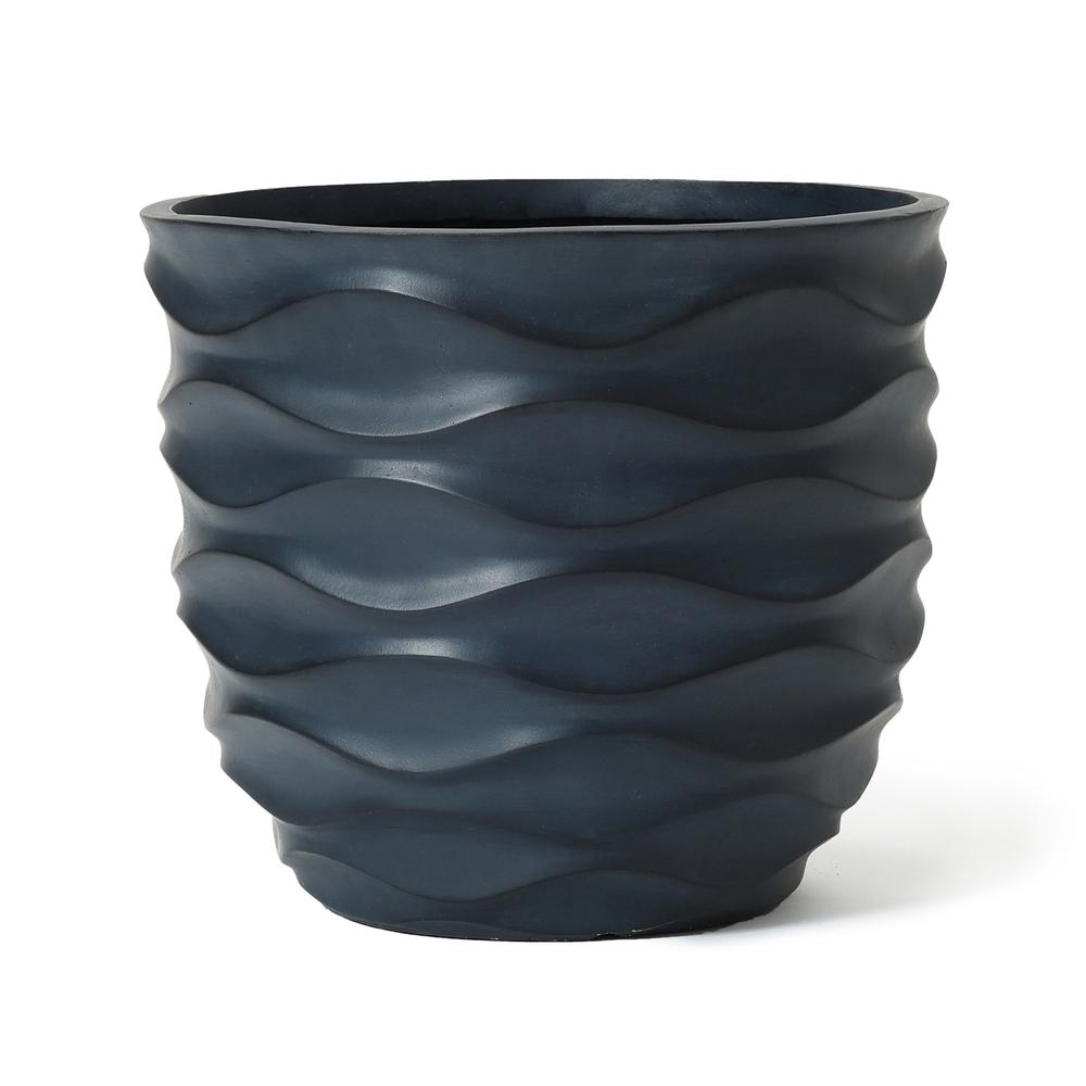 13.4-Inch Round Black Waves MgO Planter