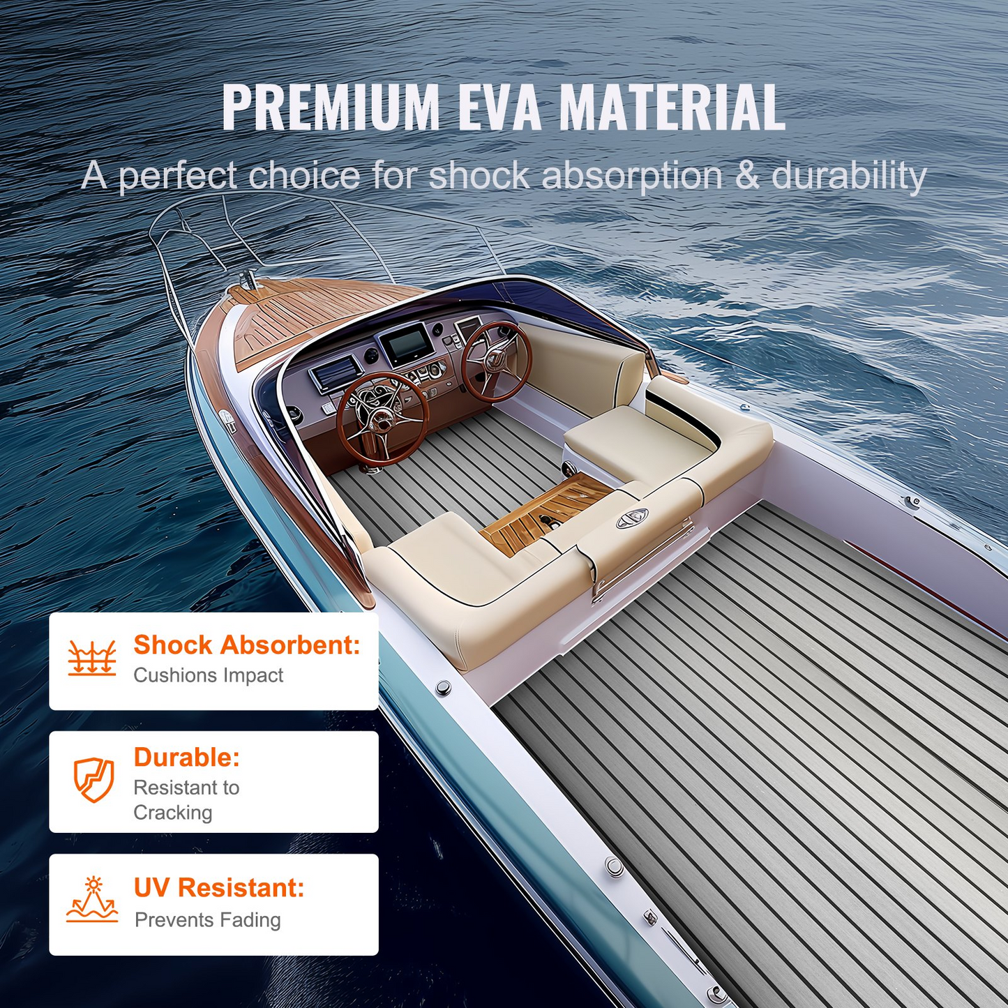 VEVOR Boat Flooring, EVA Foam Boat Decking 94.5" x 35.4", Non-Slip Self-Adhesive Flooring, 23.2 sq.ft Marine Carpet for Boats, Yacht, Pontoon, Kayak Decking