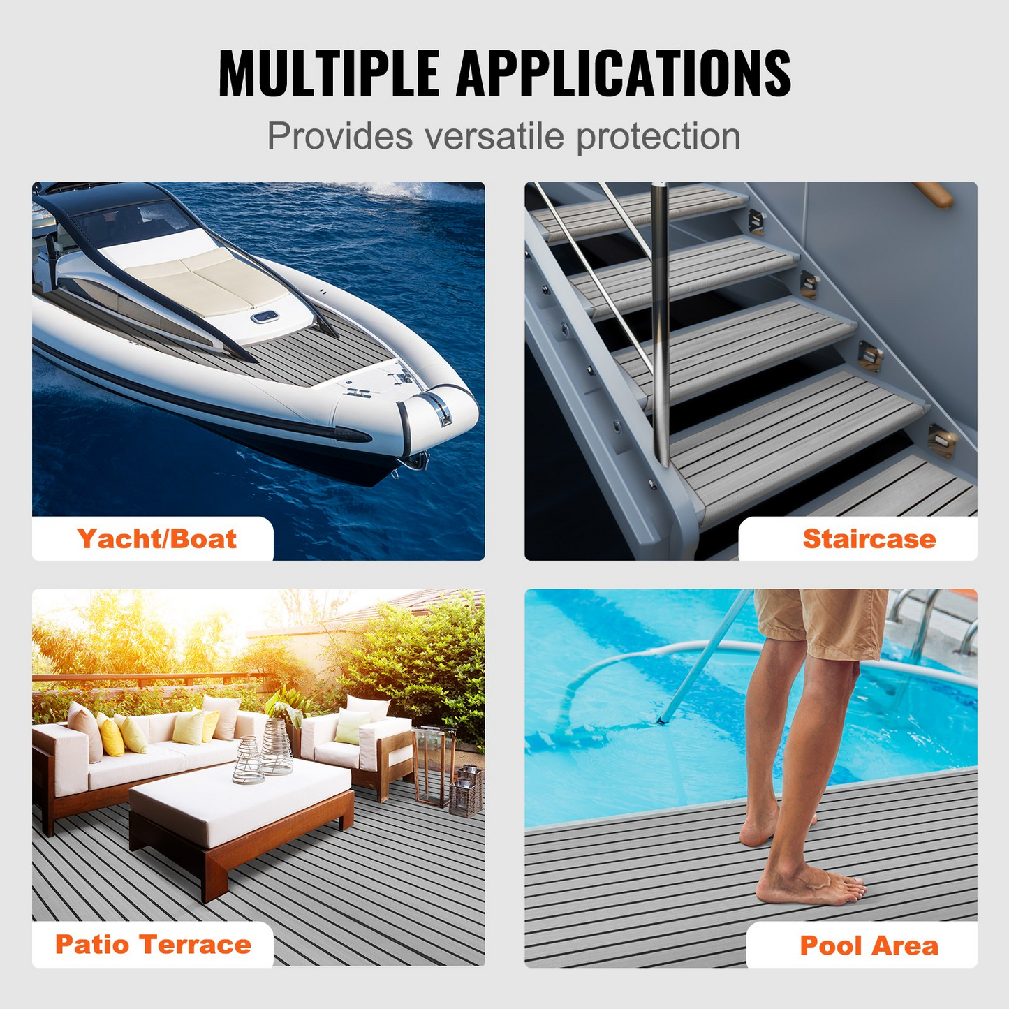 VEVOR Boat Flooring, EVA Foam Boat Decking 94.5" x 35.4", Non-Slip Self-Adhesive Flooring, 23.2 sq.ft Marine Carpet for Boats, Yacht, Pontoon, Kayak Decking