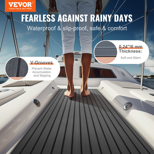 VEVOR Boat Flooring, EVA Foam Boat Decking 94.5" x 17.7", Non-Slip Self-Adhesive Flooring, 11.6 sq.ft Marine Carpet for Boats, Yacht, Pontoon, Kayak Decking