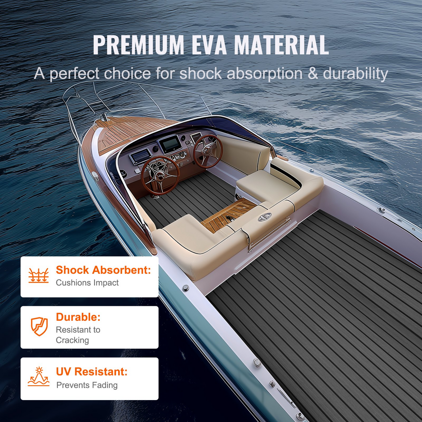 VEVOR Boat Flooring, EVA Foam Boat Decking 94.5" x 17.7", Non-Slip Self-Adhesive Flooring, 11.6 sq.ft Marine Carpet for Boats, Yacht, Pontoon, Kayak Decking