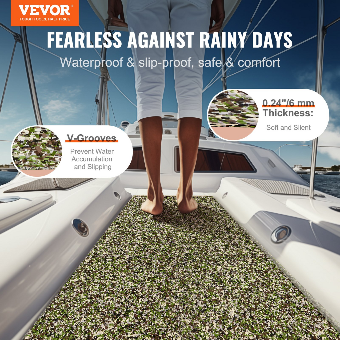 VEVOR Boat Flooring, EVA Foam Boat Decking 94.5" x 23.6", Non-Slip Self-Adhesive Flooring, 31.1sq.ft 2 Rolls of Marine Carpet for Boats, Yacht, Pontoon, Kayak Decking