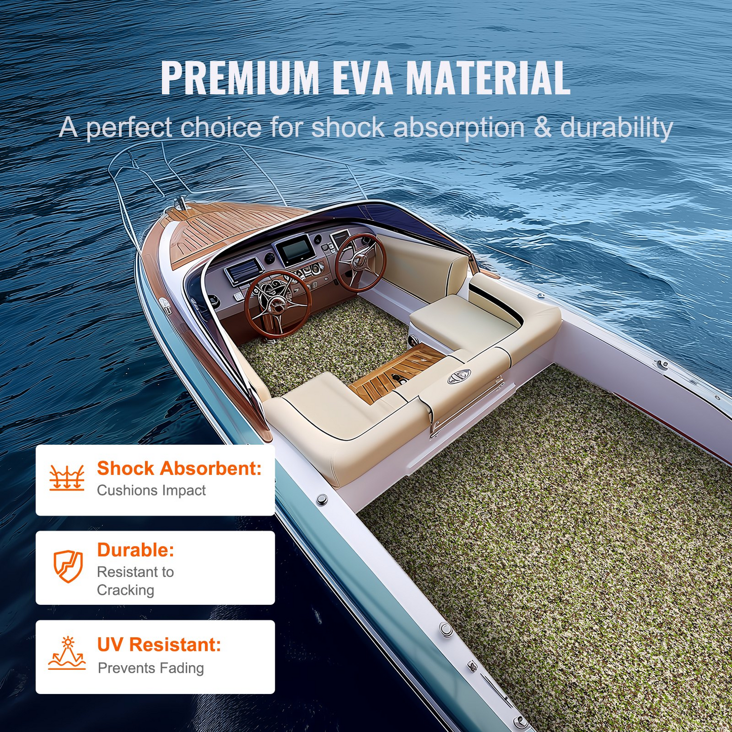 VEVOR Boat Flooring, EVA Foam Boat Decking 94.5" x 23.6", Non-Slip Self-Adhesive Flooring, 31.1sq.ft 2 Rolls of Marine Carpet for Boats, Yacht, Pontoon, Kayak Decking