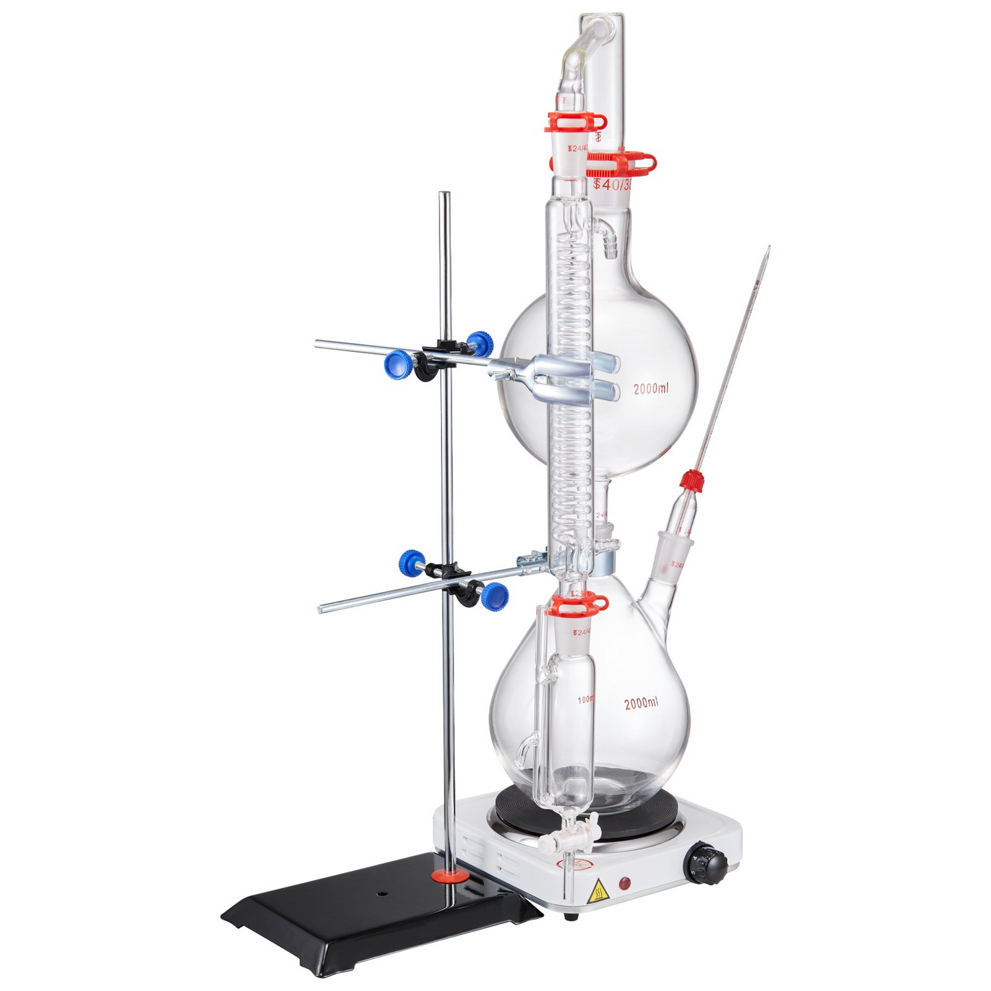 VEVOR Essential Oil Distillation Kit, 2000ml Distillation Apparatus, 3.3 Boro Lab Glassware Distillation Kit with 1000W Heating Plate and 24, 40 Joint, 28 pcs Set