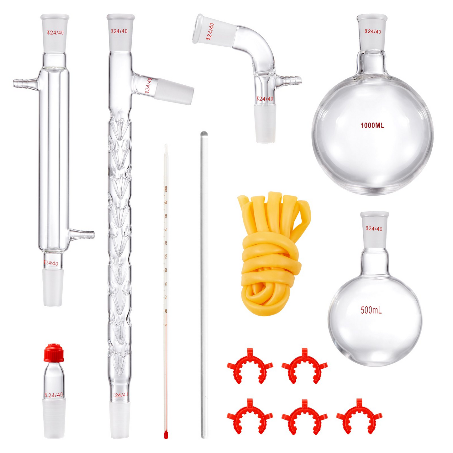 VEVOR Lab Distillation Kit, 3.3 Boro Lab Glassware Distillation Kit with 24, 40 Joint, 1000ml Essential Oil Distillation Apparatus Kit, 14 pcs Set of Glassware Equipment