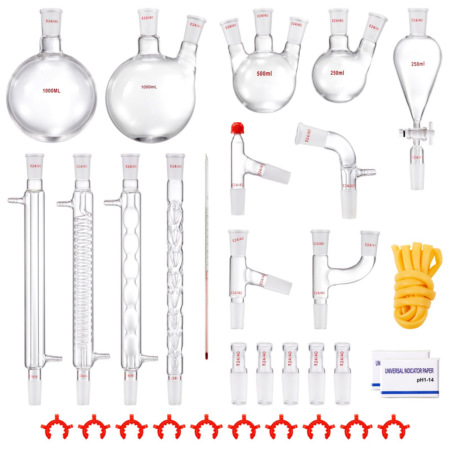 VEVOR Lab Distillation Kit, 3.3 Boro Lab Glassware Distillation Kit with 24, 40 Joint, 1000ml Essential Oil Distillation Apparatus Kit, 32 pcs Set of Glassware Equipment