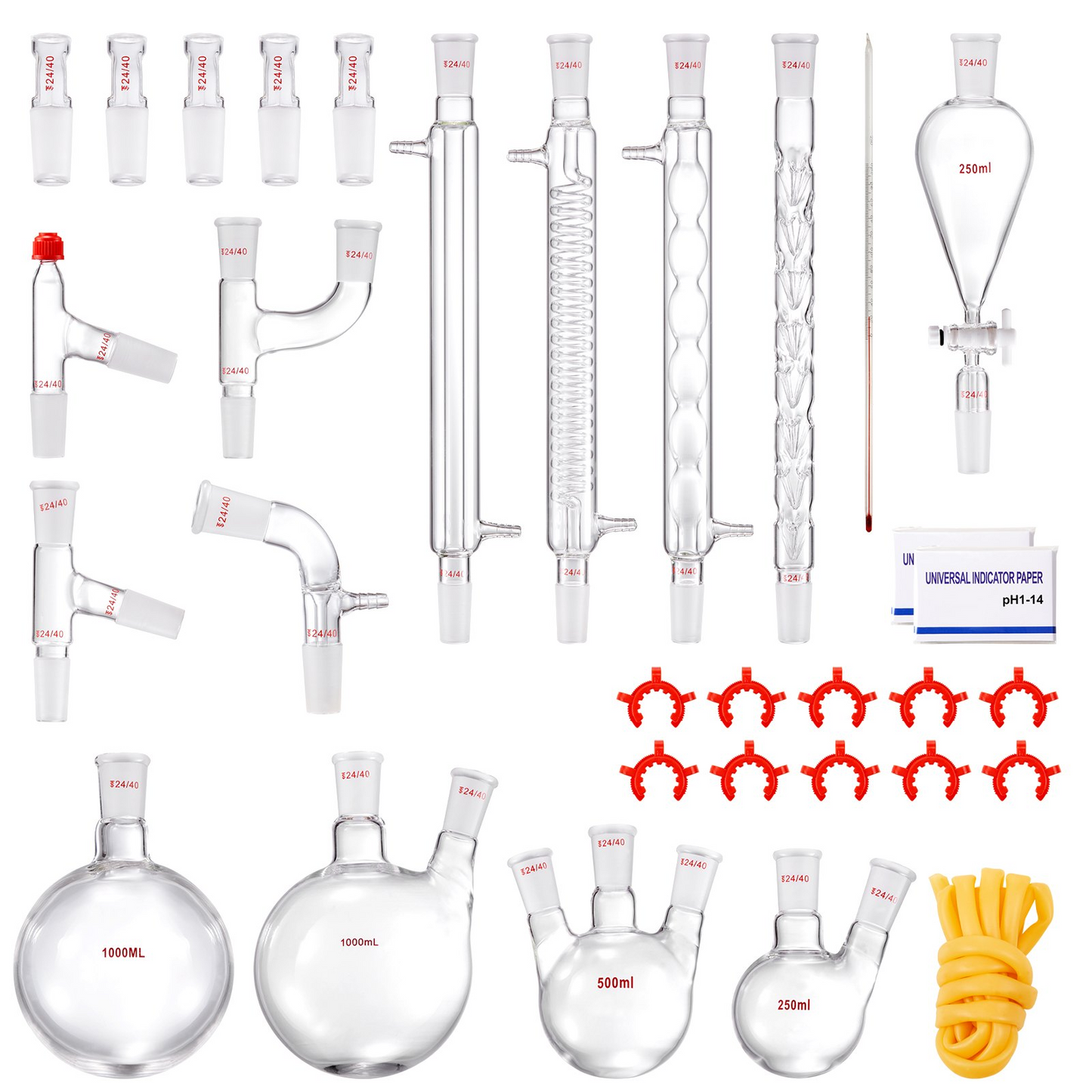 VEVOR Lab Distillation Kit, 3.3 Boro Lab Glassware Distillation Kit with 24, 40 Joint, 1000ml Essential Oil Distillation Apparatus Kit, 32 pcs Set of Glassware Equipment