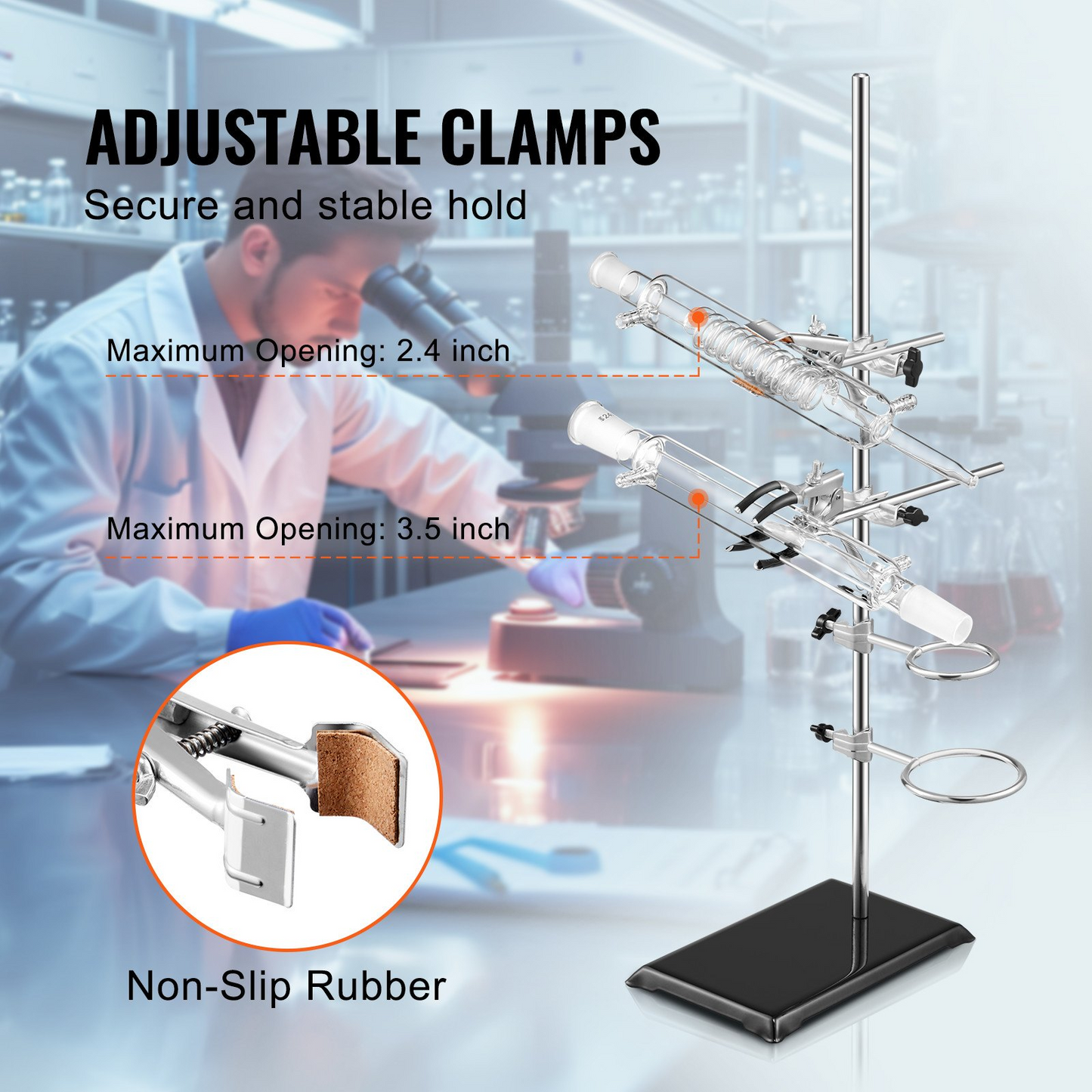 VEVOR Lab Stand Support, Laboratory Retort Support Stand 2 Sets, Steel Lab Stand 23.6" Rod and 8.3" x 5.5" Cast Iron Base, Includes Flask Clamps, Burette Clamps and Cross Clamps