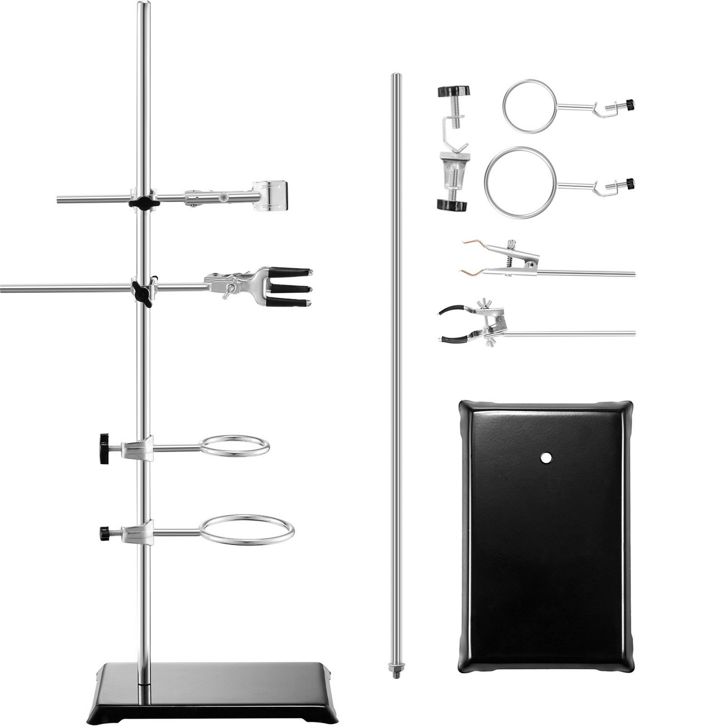 VEVOR Lab Stand Support, Laboratory Retort Support Stand 2 Sets, Steel Lab Stand 23.6" Rod and 8.3" x 5.5" Cast Iron Base, Includes Flask Clamps, Burette Clamps and Cross Clamps