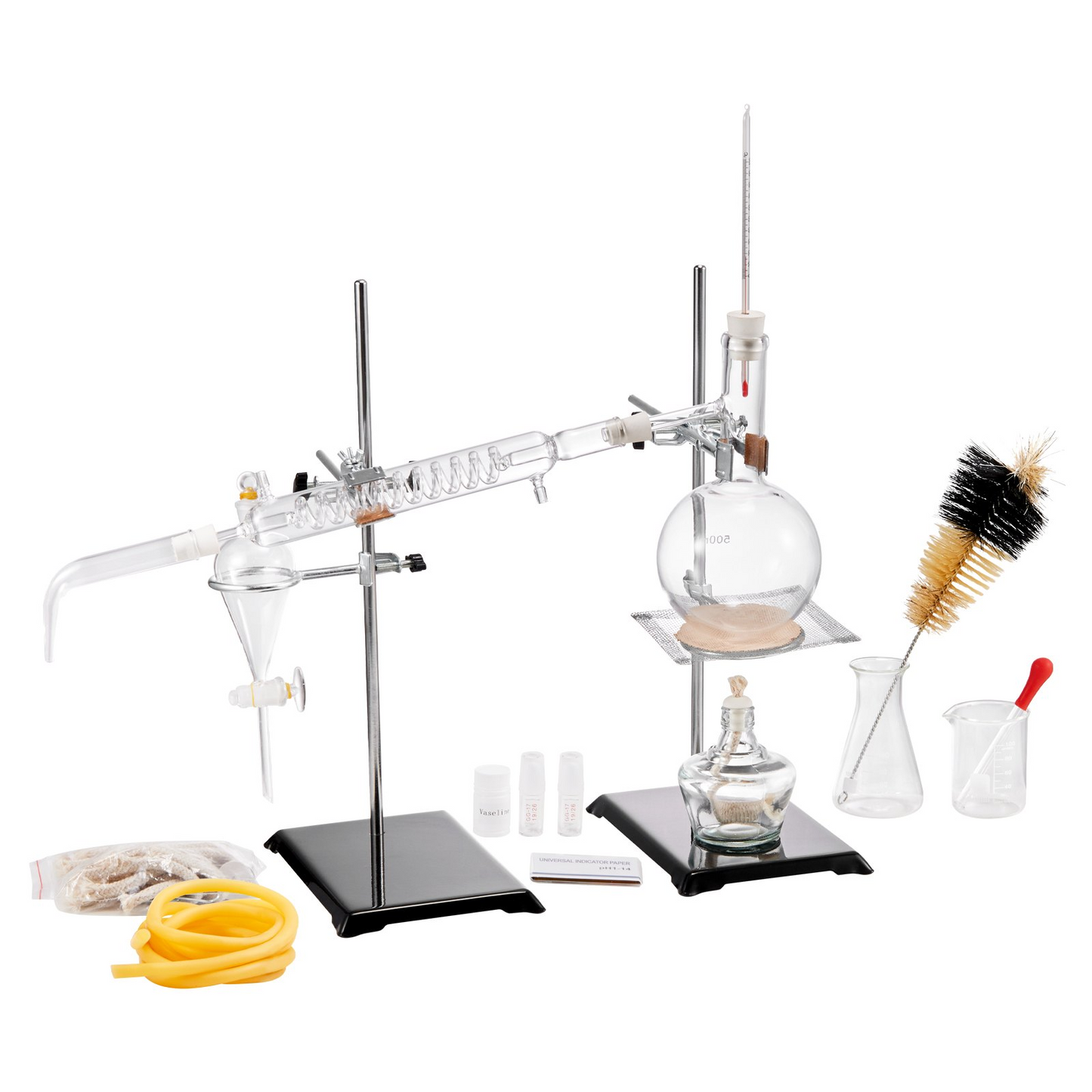 VEVOR Essential Oil Distillation Kit, 500ml Distillation Apparatus, 3.3 Boro Lab Glassware Distillation Kit with Alcohol Lamp, Ceramic Mesh and 24, 40 Joint, 28 pcs Set