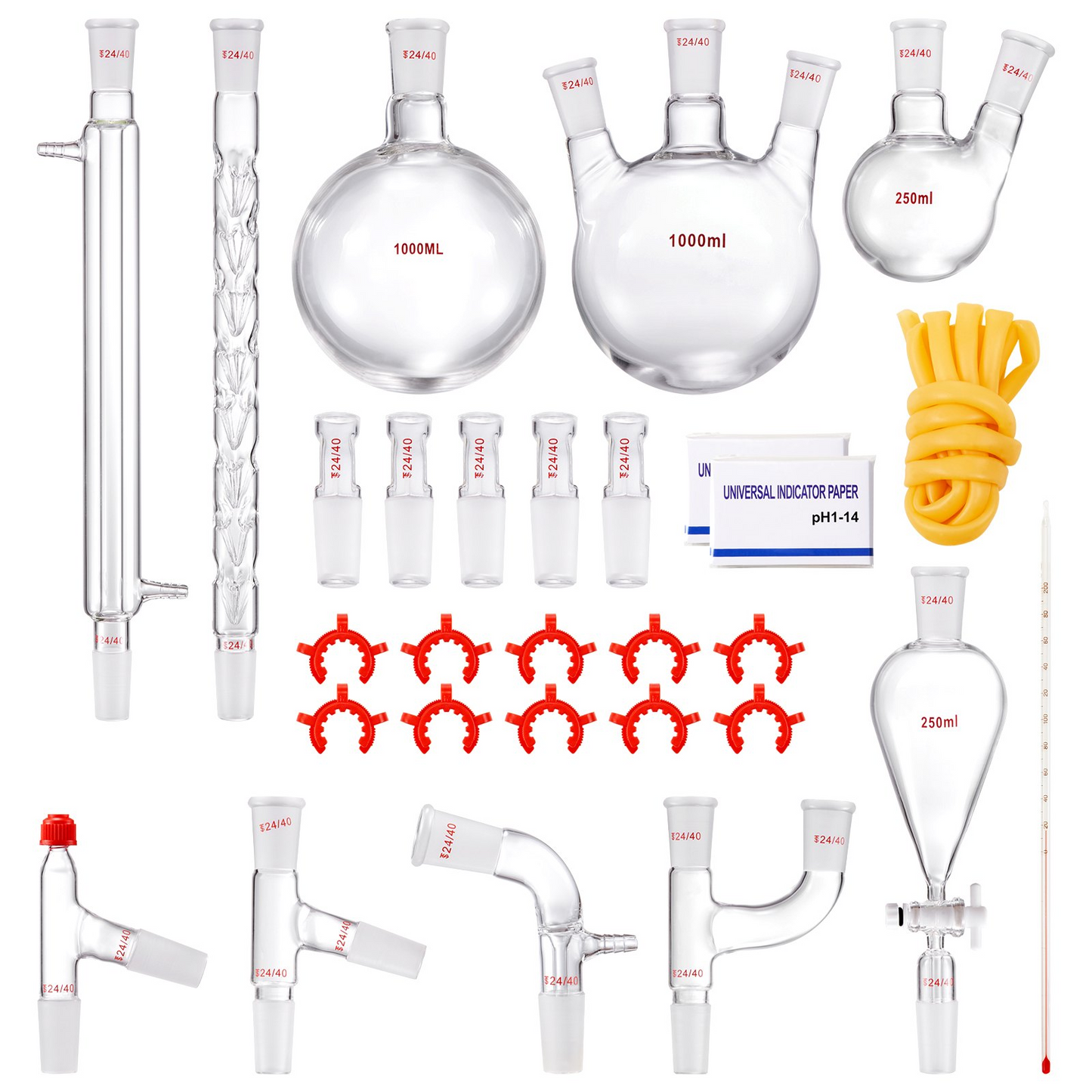 VEVOR Lab Distillation Kit, 3.3 Boro Lab Glassware Distillation Kit with 24, 40 Joint, 1000ml Essential Oil Distillation Apparatus Kit, 29 pcs Set of Glassware Equipment