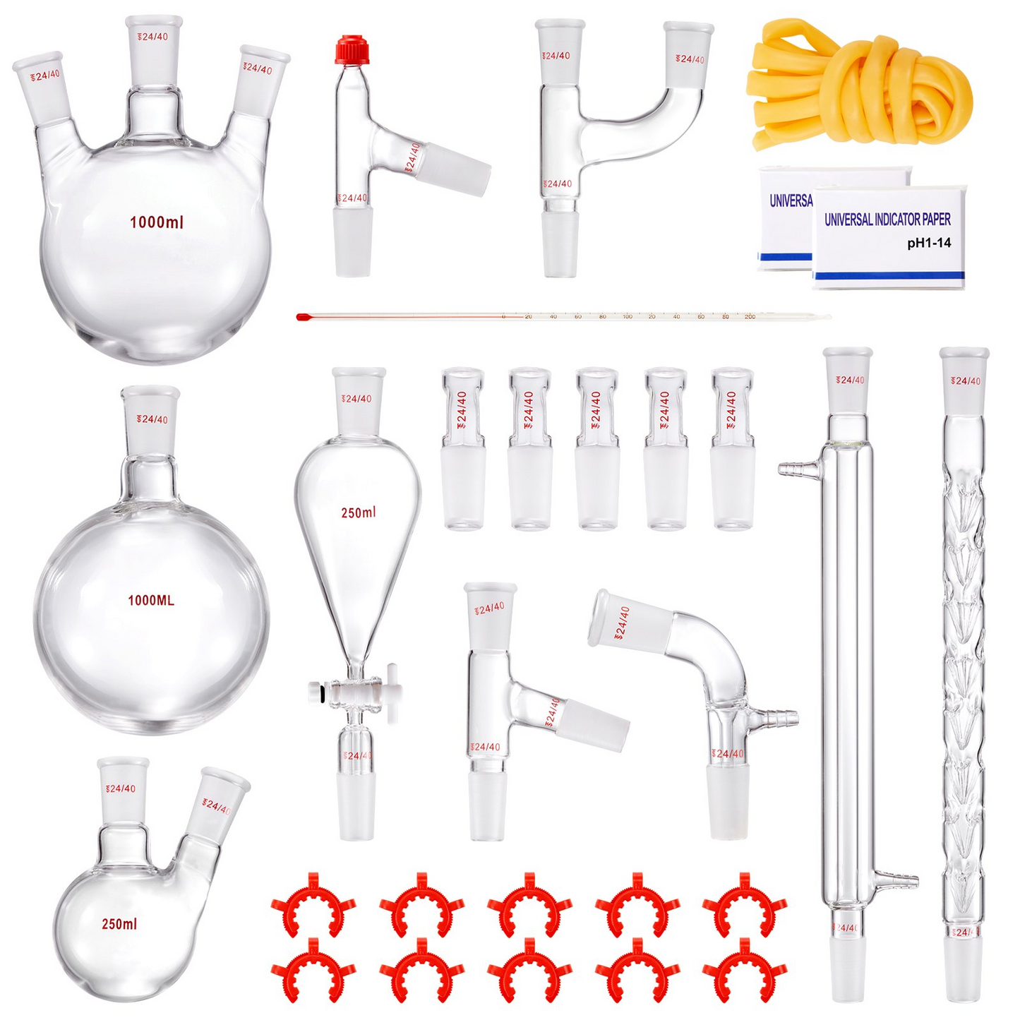 VEVOR Lab Distillation Kit, 3.3 Boro Lab Glassware Distillation Kit with 24, 40 Joint, 1000ml Essential Oil Distillation Apparatus Kit, 29 pcs Set of Glassware Equipment