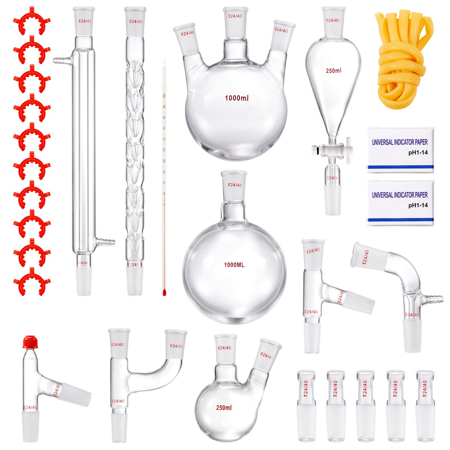 VEVOR Lab Distillation Kit, 3.3 Boro Lab Glassware Distillation Kit with 24, 40 Joint, 1000ml Essential Oil Distillation Apparatus Kit, 29 pcs Set of Glassware Equipment