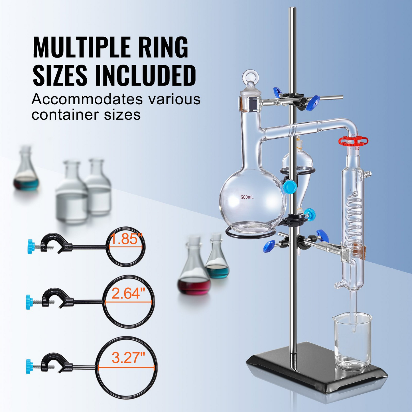 VEVOR Lab Stand Support, Laboratory Retort Support Stand Set, Steel Lab Stand 23.6" Rod and 8.3" x 5.7" Cast Iron Base, Includes Flask Clamps, a Burette Clamp and Cross Clamps