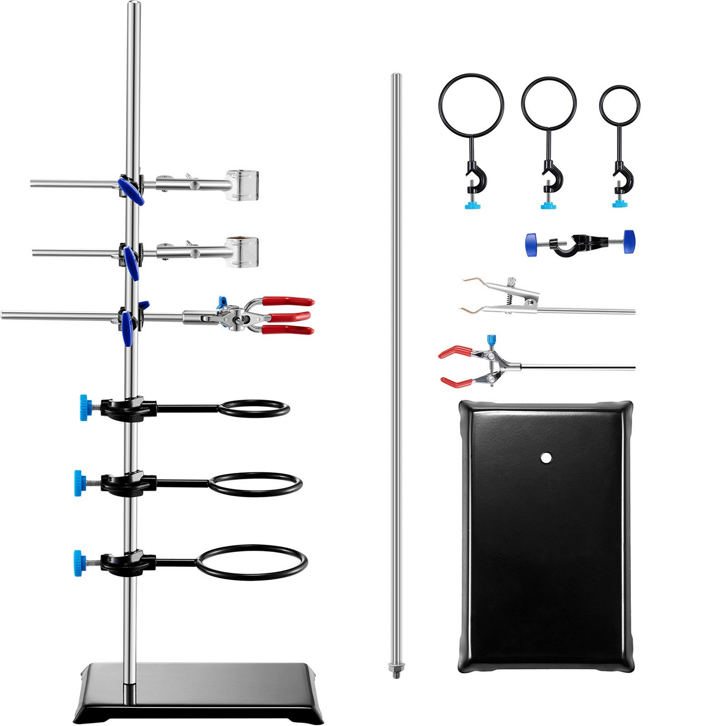 VEVOR Lab Stand Support, Laboratory Retort Support Stand Set, Steel Lab Stand 23.6" Rod and 8.3" x 5.7" Cast Iron Base, Includes Flask Clamps, a Burette Clamp and Cross Clamps