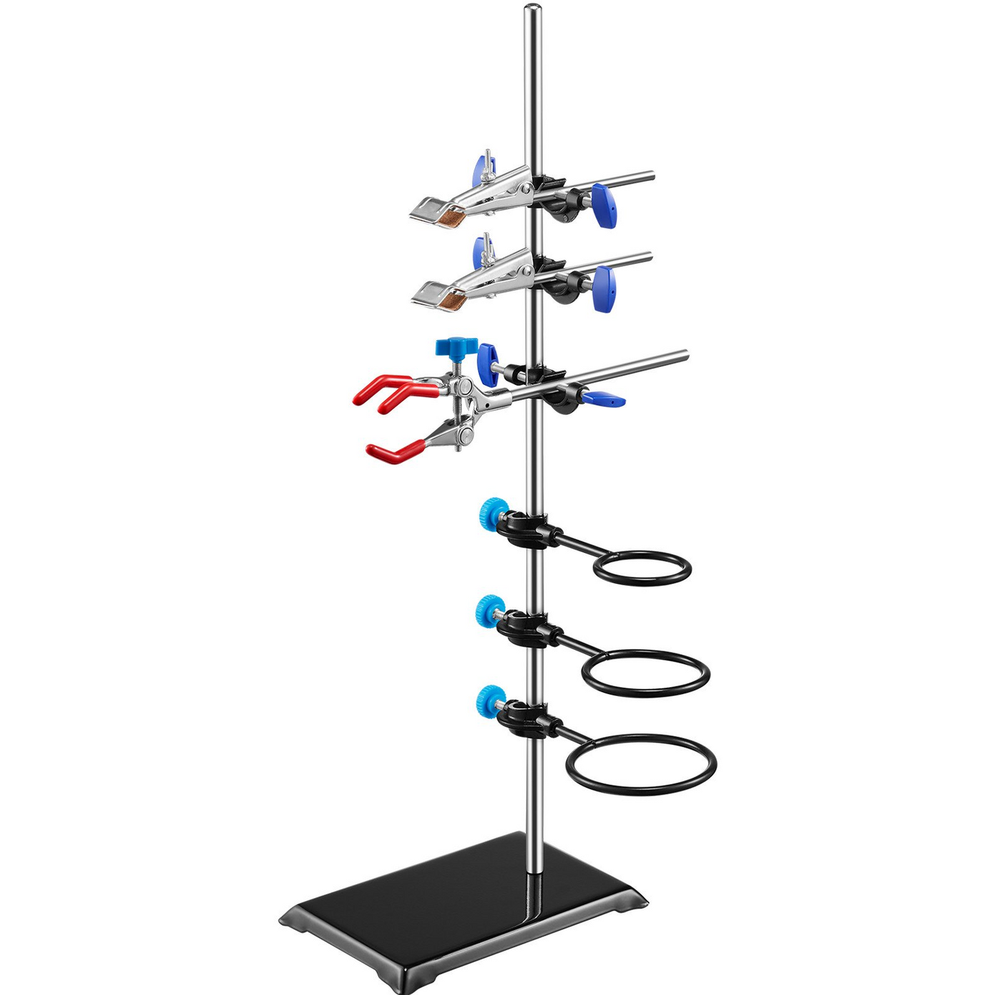 VEVOR Lab Stand Support, Laboratory Retort Support Stand Set, Steel Lab Stand 23.6" Rod and 8.3" x 5.7" Cast Iron Base, Includes Flask Clamps, a Burette Clamp and Cross Clamps