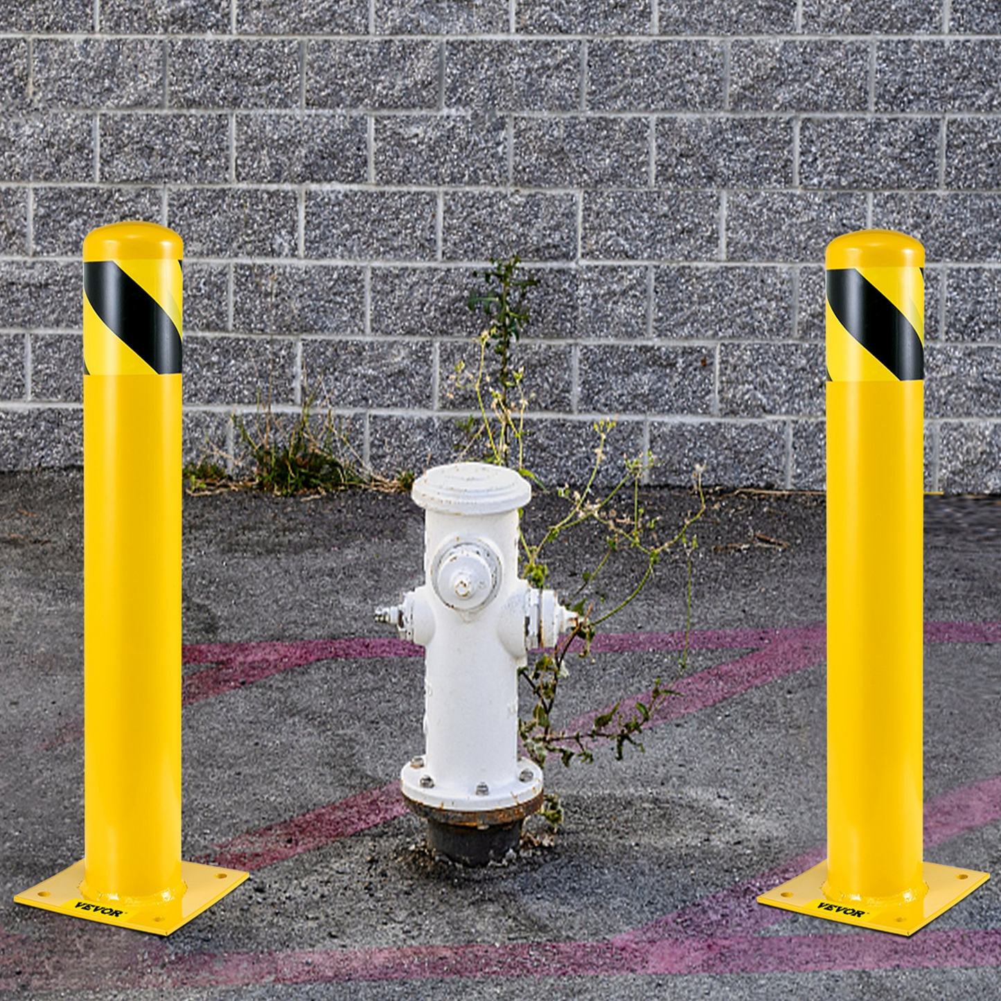 VEVOR Safety Bollard, 48 Inch Height Bollard Post, 5.5 Inch Diameter Steel Pipe Safety Bollard Post, Yellow Steel Bollard, Steel Safety Bollard with 8 Anchor Bolts, Perfect for Traffic-Sensitive Area