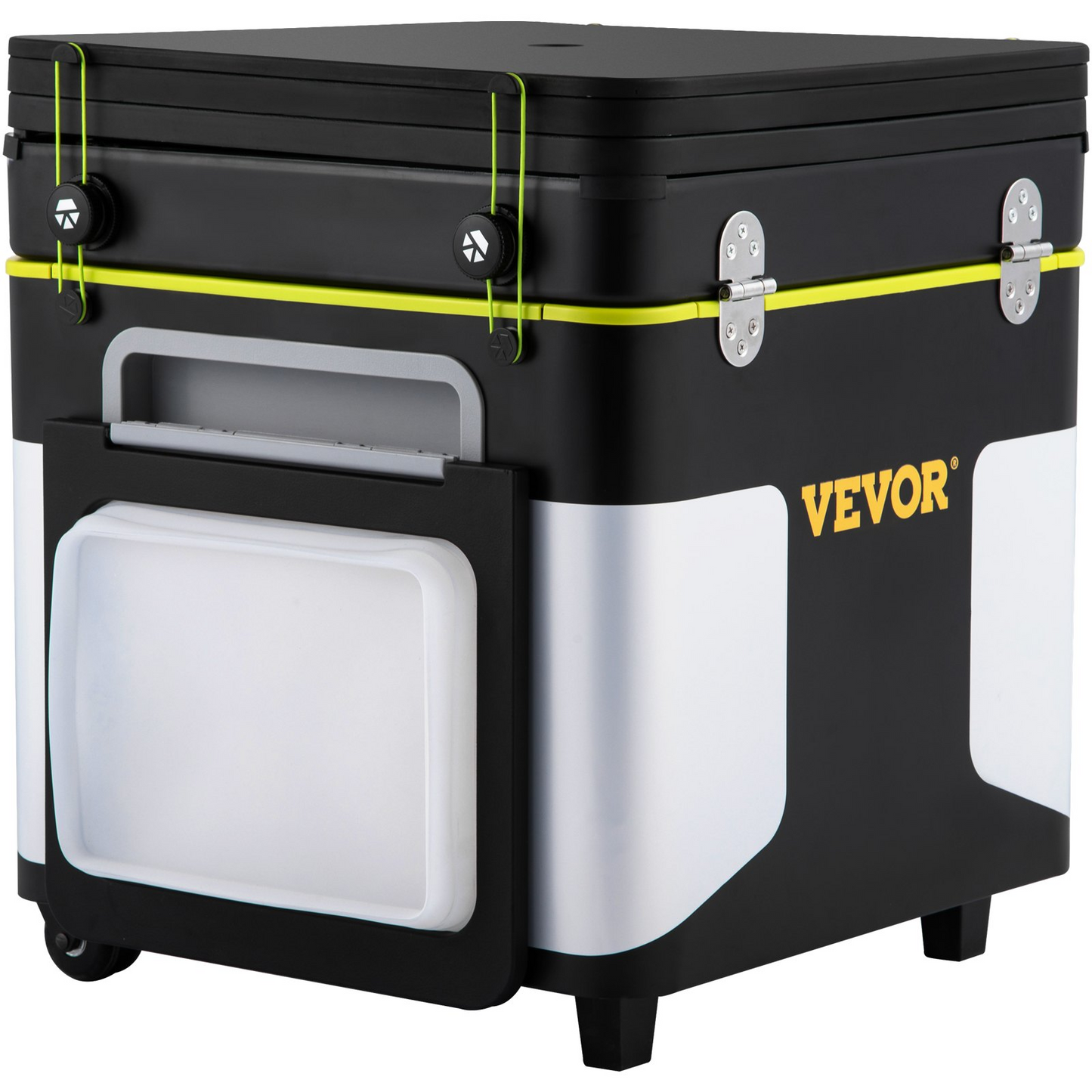 VEVOR Outdoor Mobile Kitchen, Portable Multifunctional Camp Box with Wheels All in One Integrated Cooking Station with Windproof Stove, Folding Tables Storage Organizer, Black