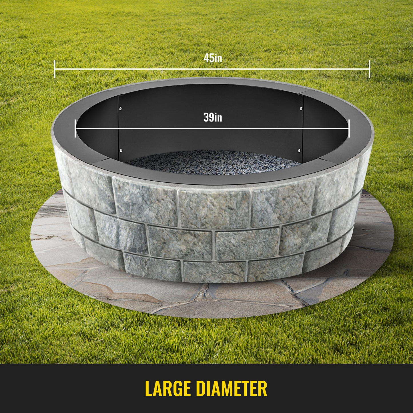 VEVOR Fire Pit Ring 45-Inch Outer/39-Inch Inner Diameter, 3.0mm Thick Heavy Duty Solid Steel, Fire Pit Liner DIY Campfire Ring Above or In-Ground for Outdoor