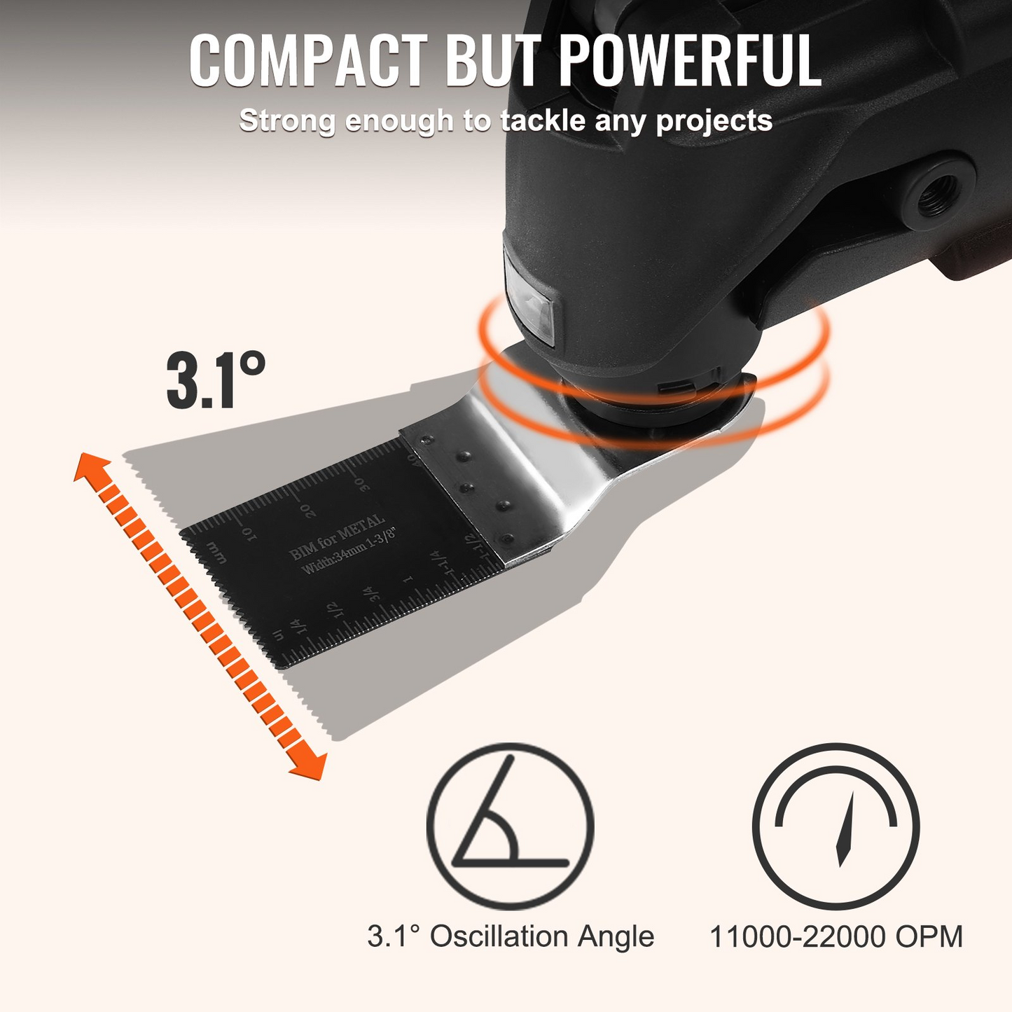 VEVOR Multitool Oscillating Tool Corded 2.5 Amp, Oscillating Saw Tool with LED Light, 6 Variable Speeds, 3.1° Oscillating Angle, 11000-22000 OPM, 16PCS Saw Accessories & BMC Case