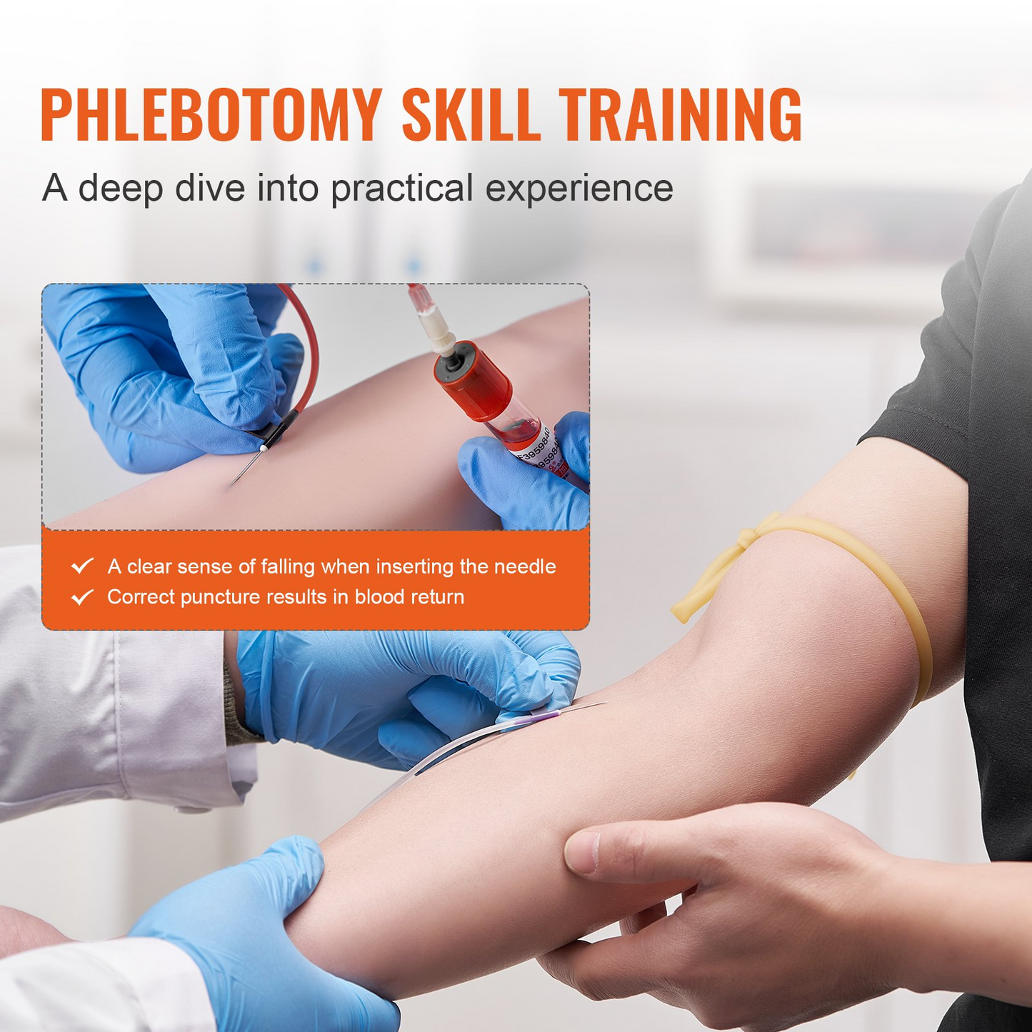 VEVOR Phlebotomy Practice Kit, IV Venipuncture Intravenous Training Kit, High Simulation IV Practice Arm Kit with Carrying Bag, Practice and Perfect IV Skills, for Students Nurses and Professionals