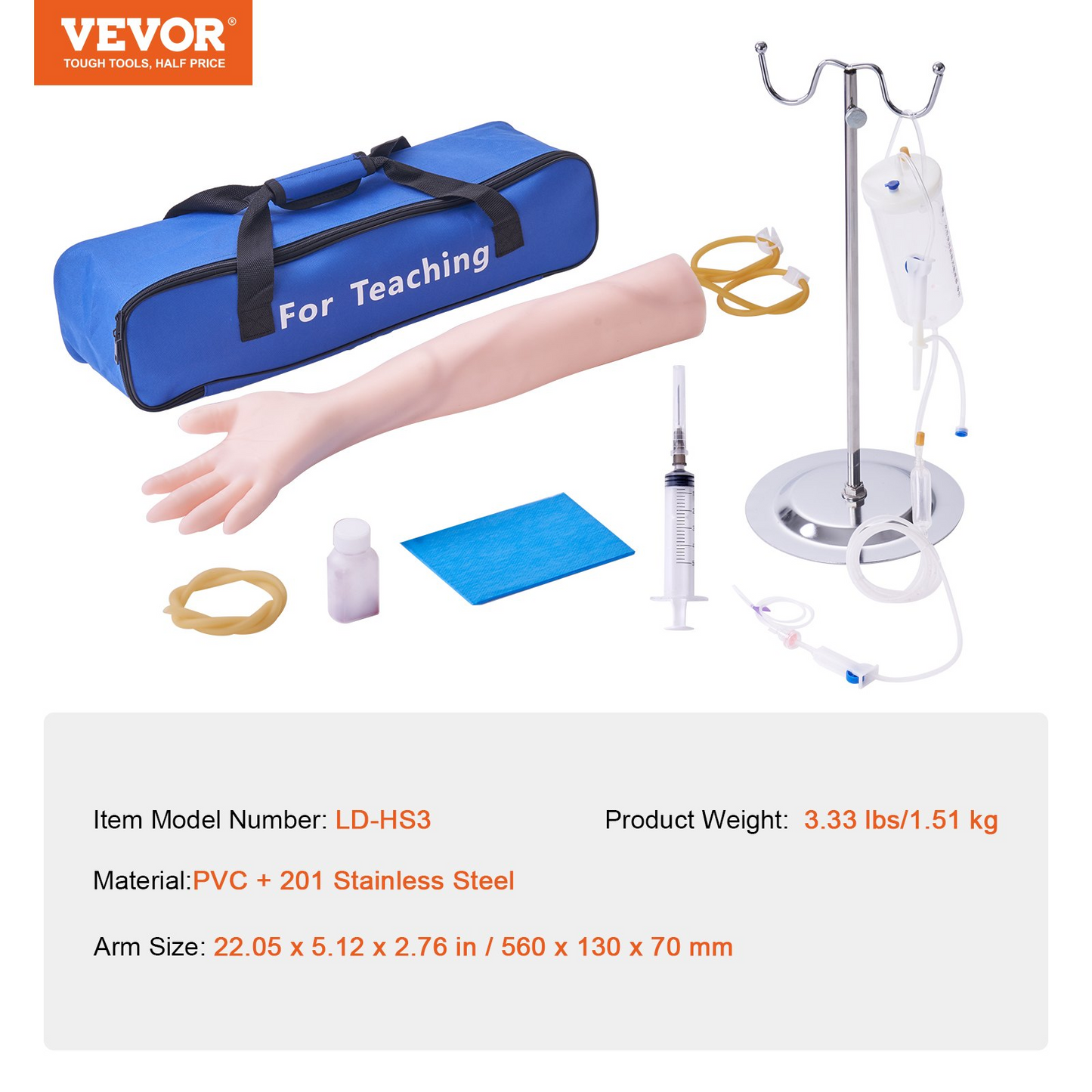 VEVOR Phlebotomy Practice Kit, IV Venipuncture Intravenous Training Kit, High Simulation IV Practice Arm Kit with Carrying Bag, Practice and Perfect IV Skills, for Students Nurses and Professionals