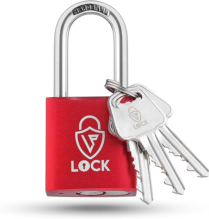 LP LOCK® Pop-Up Padlock. Lockout Anodized Aluminum Lock w/ 3 Keys. Durable, Lightweight, Rust Resistant. for Locker, Fence, Shed, Storage Unit, Toolbox & More - 3.25x1.54x0.55 Inches - Red