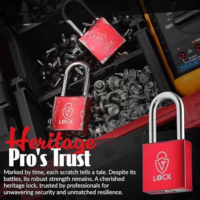 LP LOCK® Pop-Up Padlock. Lockout Anodized Aluminum Lock w/ 3 Keys. Durable, Lightweight, Rust Resistant. for Locker, Fence, Shed, Storage Unit, Toolbox & More - 3.25x1.54x0.55 Inches - Red