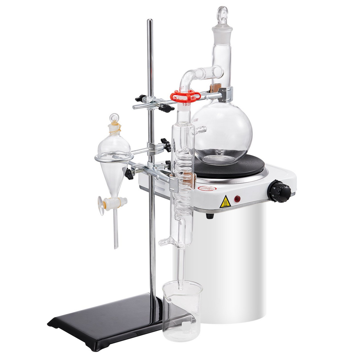 VEVOR Essential Oil Distillation Kit, 500ml Distillation Apparatus, 3.3 Boro Lab Glassware Distillation Kit with 1000W Heating Plate and 24, 40 Joint, 33 pcs Set