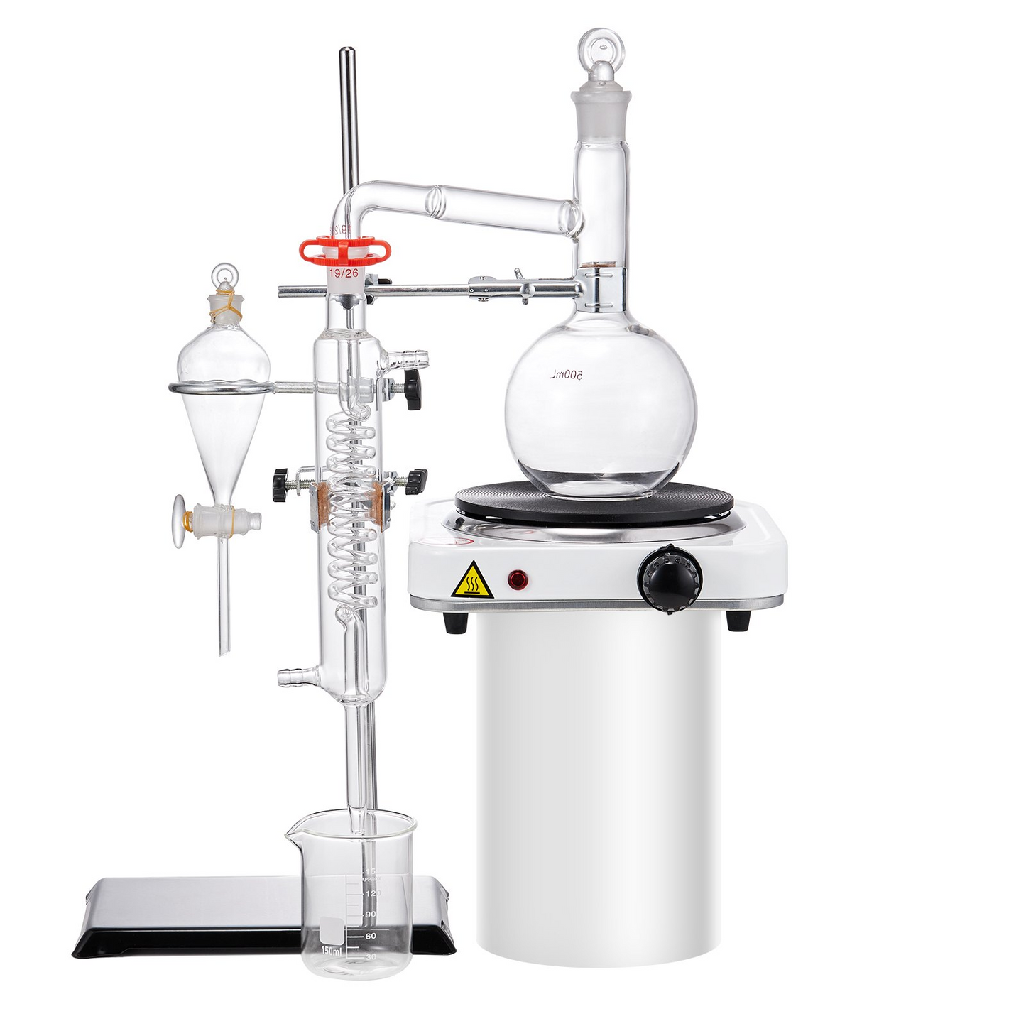 VEVOR Essential Oil Distillation Kit, 500ml Distillation Apparatus, 3.3 Boro Lab Glassware Distillation Kit with 1000W Heating Plate and 24, 40 Joint, 33 pcs Set