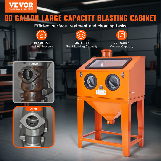 VEVOR 90 Gallon Sandblasting Cabinet with 1.8 Gallon Dust Collection System, 40-120PSI Sand Blasting Cabinet with Stand, Heavy Duty Sand Blaster with Blasting Gun & 4 Nozzles for Paint, Rust Removal