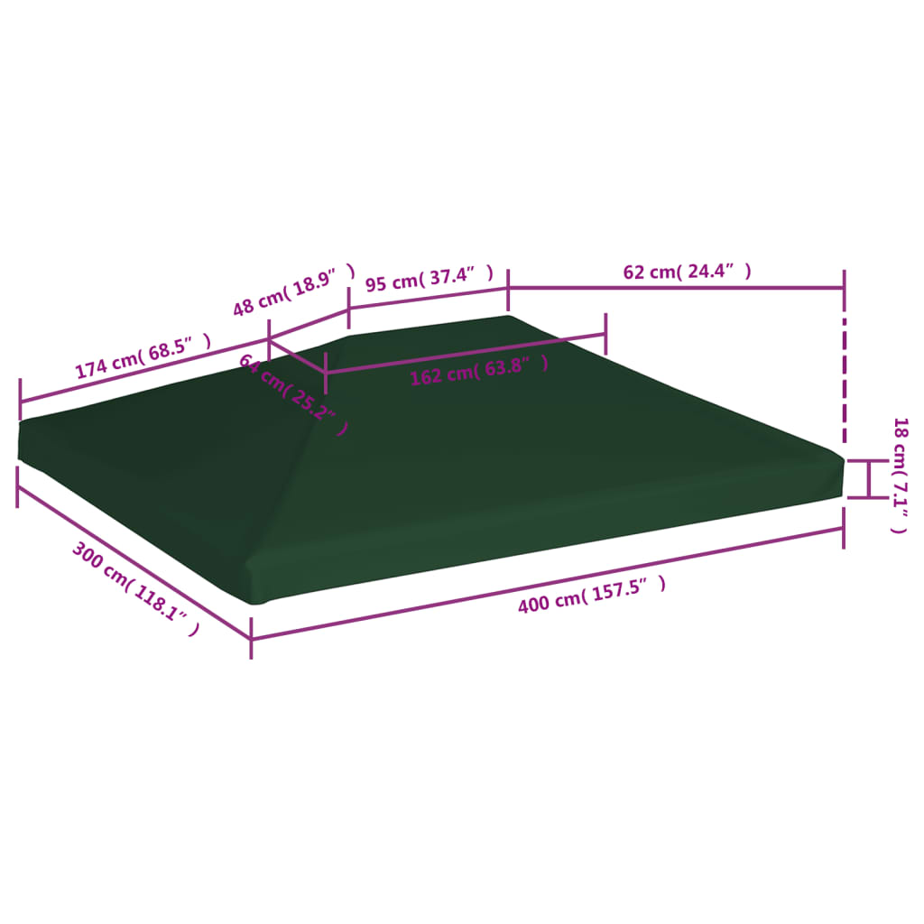 vidaXL Gazebo Top Cover 1 oz/ft² 13.1'x9.8' Green