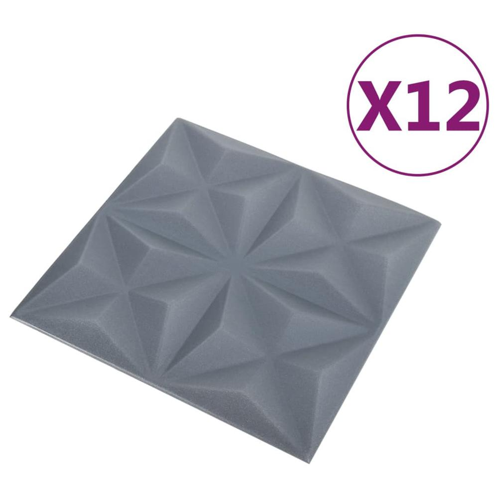 3D Wall Panels 12 pcs 19.7"x19.7" Origami Gray 32.3 ftÂ²