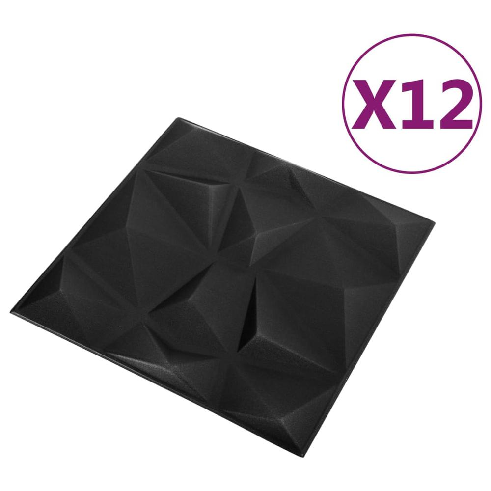 3D Wall Panels 12 pcs 19.7"x19.7" Diamond Black 32.3 ftÂ²