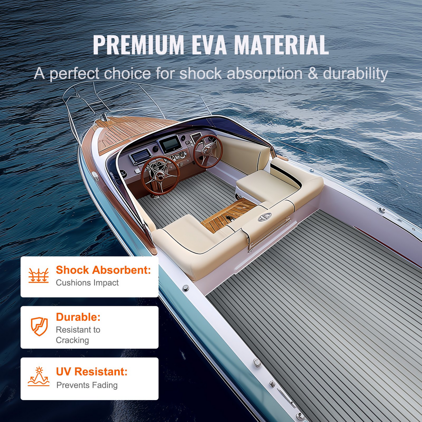 VEVOR Boat Flooring, EVA Foam Boat Decking 94.5" x 45.7", Non-Slip Self-Adhesive Flooring, 29.9 sq.ft Marine Carpet for Boats, Yacht, Pontoon, Kayak Decking