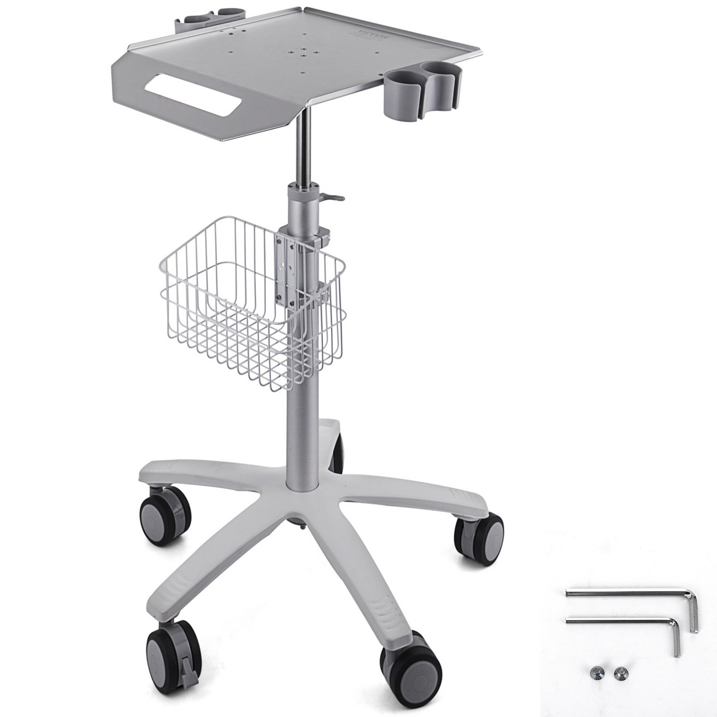 VEVOR Medical Cart, Salon Cart with Wheels, Mobile Trolley Cart 26.77"-42.91" Height Adjustable, Metal Salon Stations for Hair Stylist, Rolling Desktop Lab Cart for Clinic, Beauty and Salon