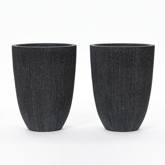 2-Piece Tall Tapered Round Plastic Planters Set, Mediterranean Black