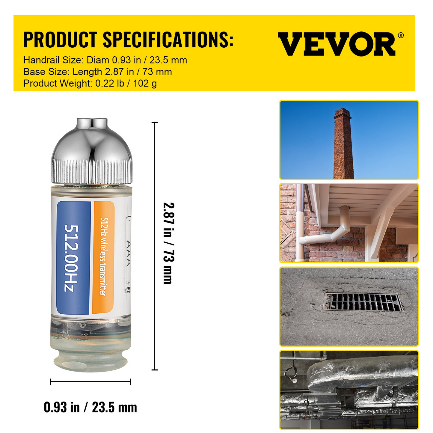 VEVOR 512HZ Sonde 8/5" and 1/4-20" Connectors Rigid Drain Locator for Locating & Detecting Small Sewer & Pipelines, Silver