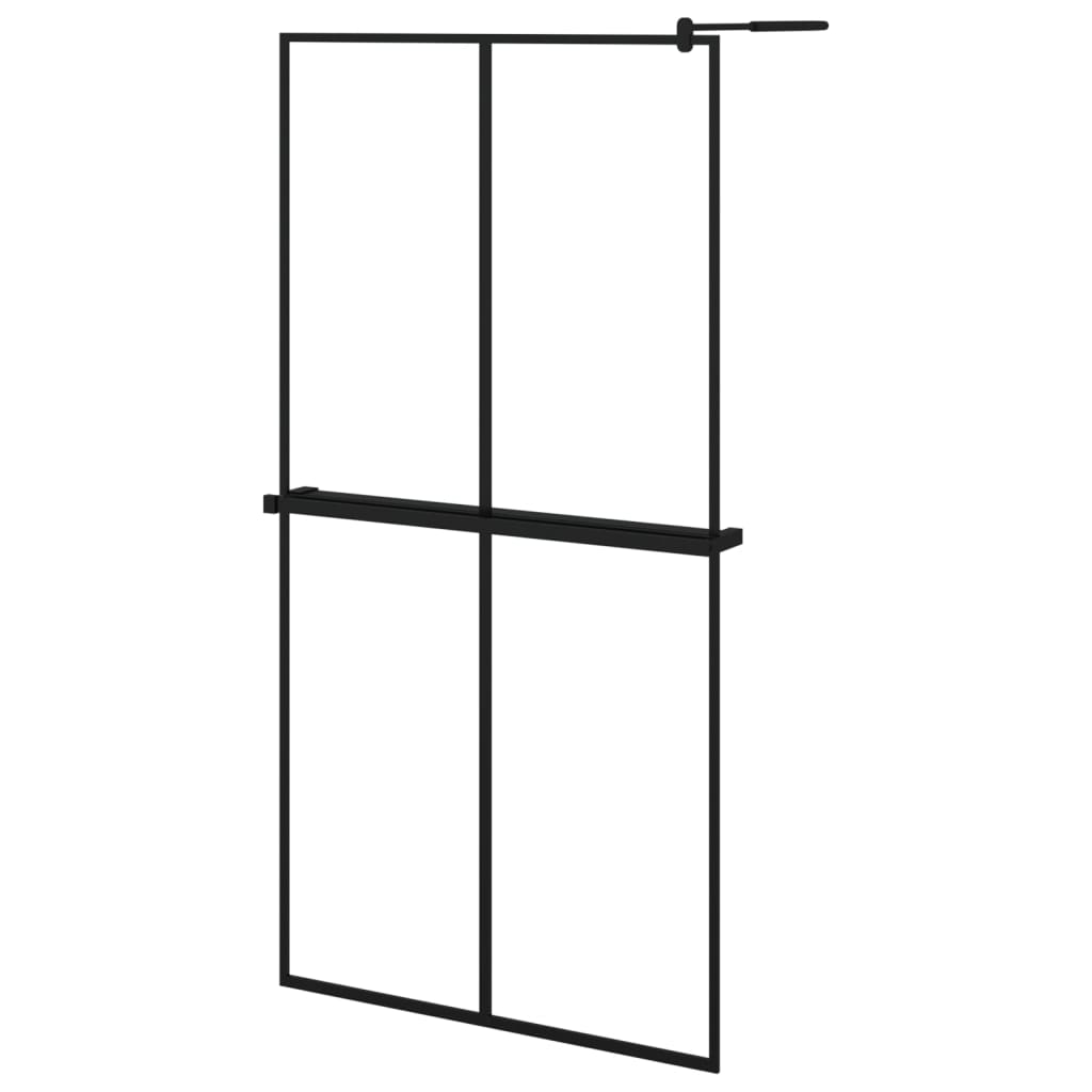 vidaXL Walk-in Shower Wall with Shelf Black 39.4"x76.8" ESG Glass&Aluminum