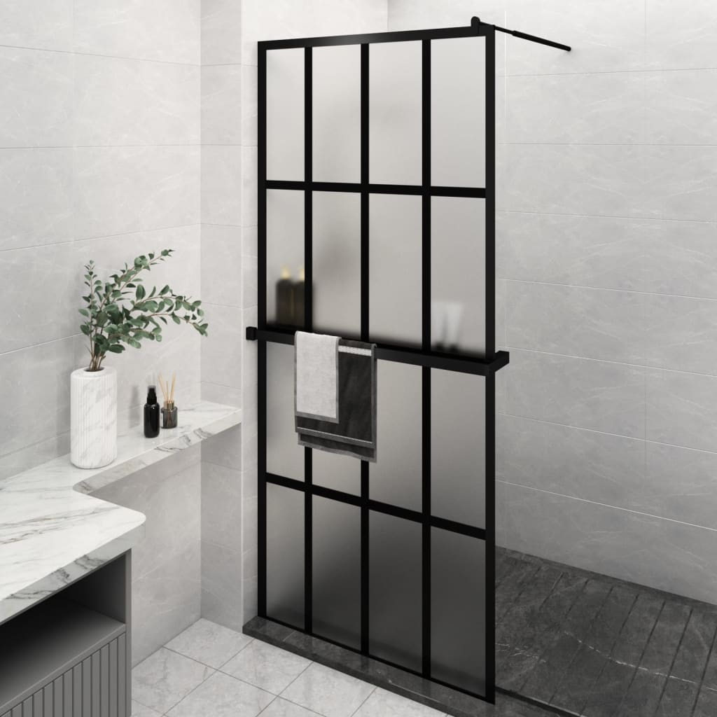 vidaXL Walk-in Shower Wall with Shelf Black 39.4"x76.8" ESG Glass&Aluminum