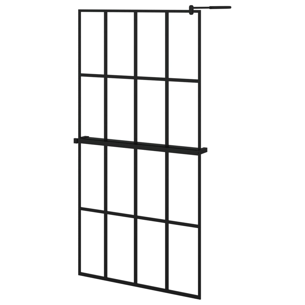 vidaXL Walk-in Shower Wall with Shelf Black 39.4"x76.8" ESG Glass&Aluminum