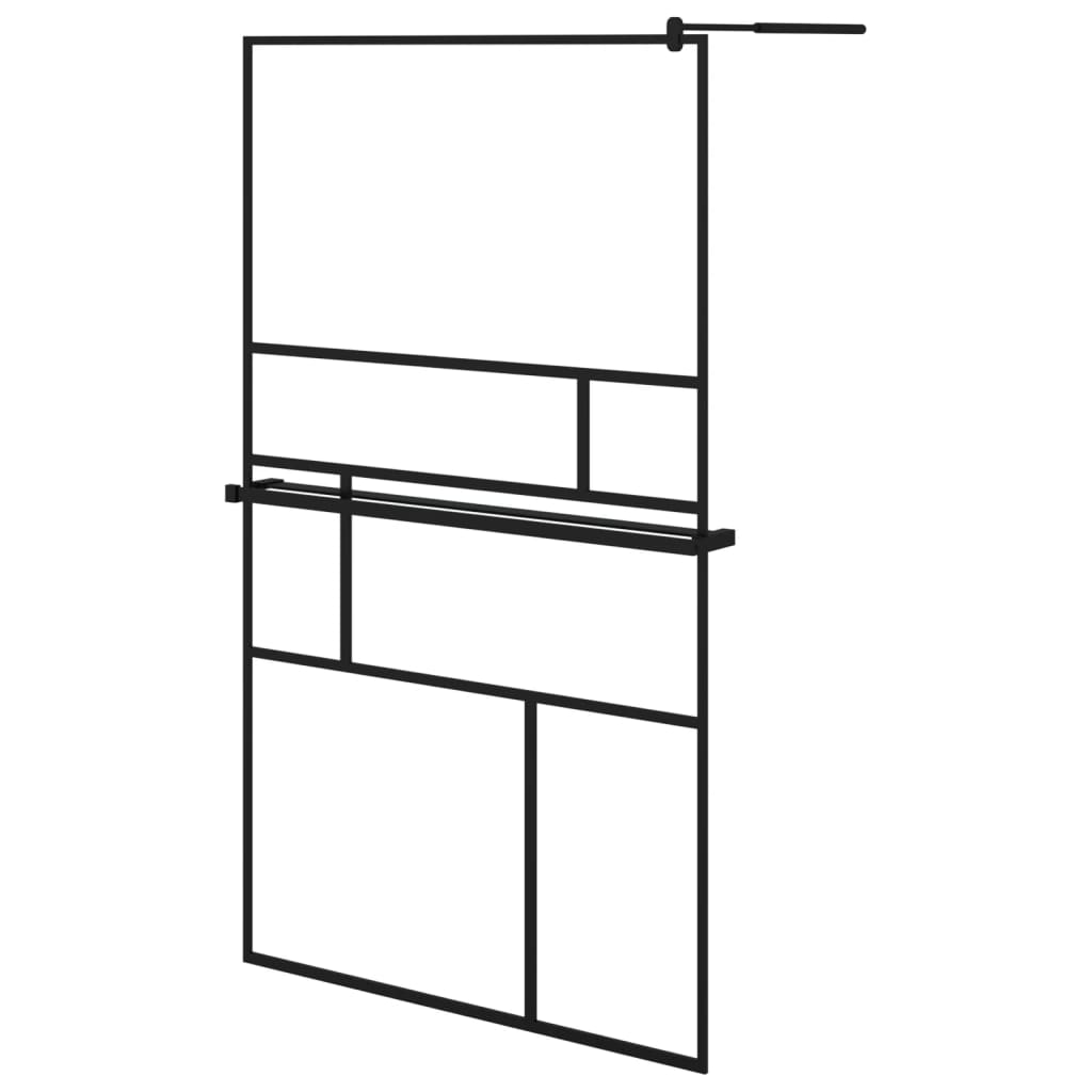 vidaXL Walk-in Shower Wall with Shelf Black 45.3"x76.8" ESG Glass&Aluminum