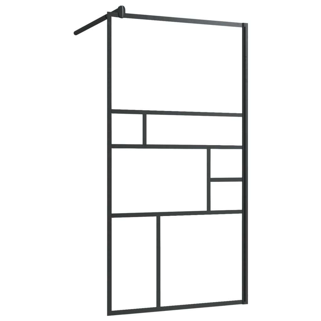 vidaXL Walk-in Shower Wall with Shelf Black 45.3"x76.8" ESG Glass&Aluminum