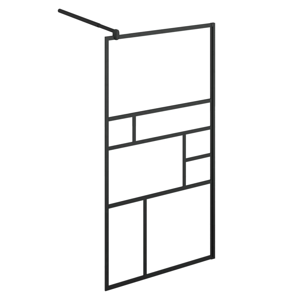 vidaXL Walk-in Shower Wall with Shelf Black 45.3"x76.8" ESG Glass&Aluminum