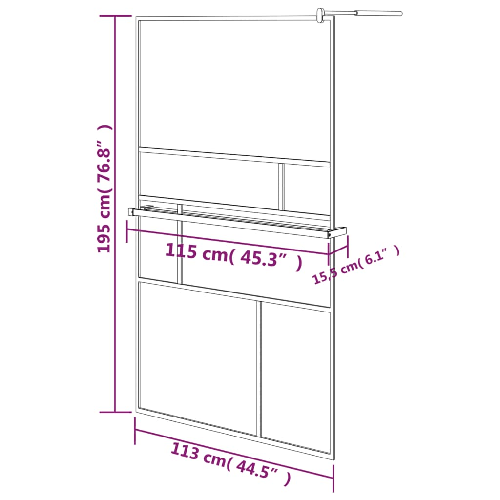 vidaXL Walk-in Shower Wall with Shelf Black 45.3"x76.8" ESG Glass&Aluminum