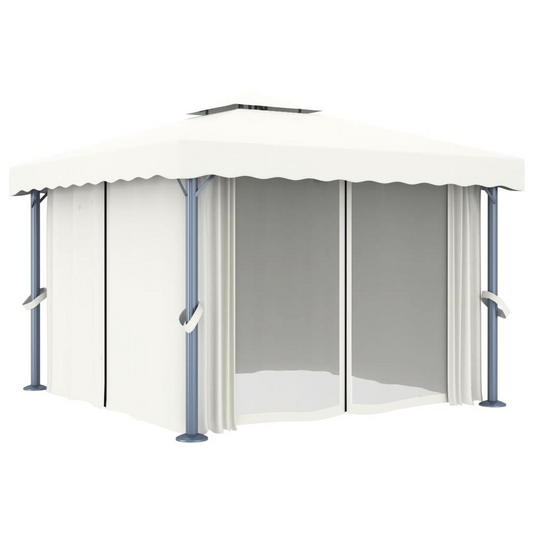 Gazebo with Curtain 9.8'x9.8' Cream White Aluminum