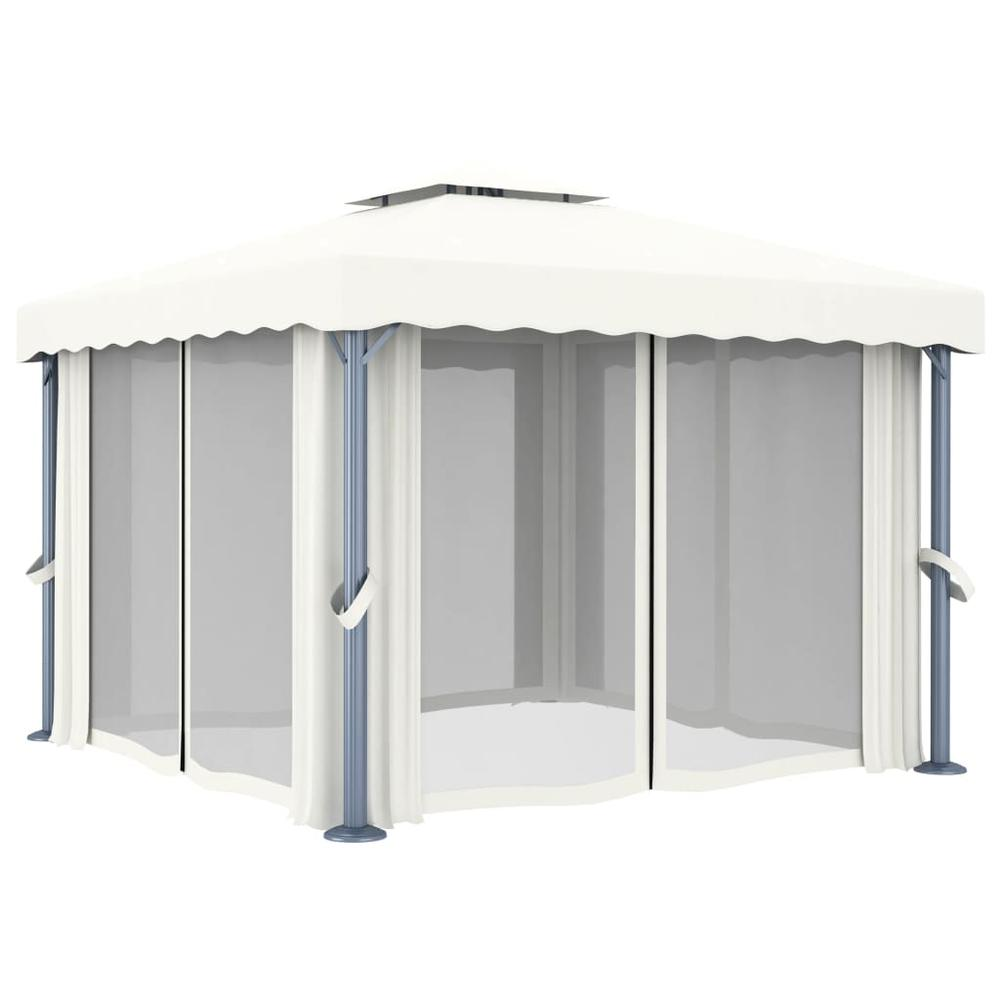 Gazebo with Curtain 9.8'x9.8' Cream White Aluminum