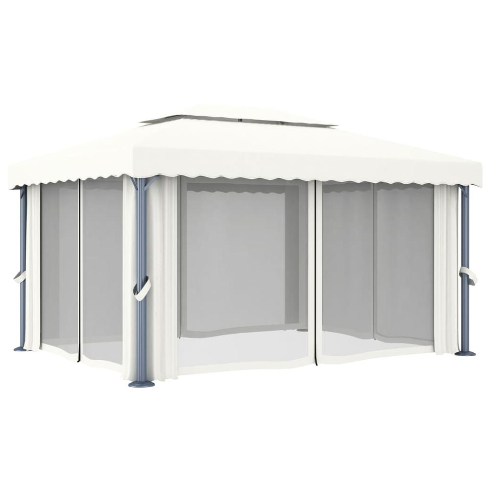 Gazebo with Curtain 13.1'x9.8' Cream White Aluminum